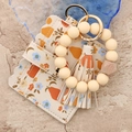 Silicone beaded bracelet keychain with pear print wallet and yellow leather tassel - 7# Light Yellow Pear