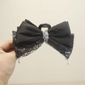 Elegante fermaglio per capelli con grande fiocco nero pizzo paillettes e perla bianca - Pinza Grande Nera