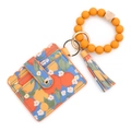 Portacarte in PU con stampa floreale arancione e portachiavi a bracciale in silicone - 9 Limone Arancio