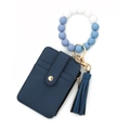 Blaues Kartenetui aus Kunstleder mit Silikonperlen-Armband und Schlüsselanhänger-Quaste - Dunkelblau