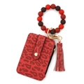 Rotes Leopardenmuster-Kartenetui mit Silikonperlen-Armband und Lederquaste - Rot