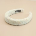 Thick colorful plush knitted headband with handmade label for women's winter style - Light Blue