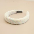 Plush rainbow striped headband for women with soft faux fur and thick padded design - Azure Blue