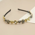 Serre-tête baroque avec croix dorées, perles gris foncé et strass brillants de luxe - Style Fleur à Quatre Pétales