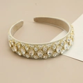 Baroque padded headband with white pearls and large oval crystals on gold frame - Clear Marquise Crystal