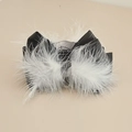 Elegant black satin bow hair claw clip with plush white ostrich feathers for women - White Feather