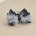 Elegant blue ostrich feather hair claw clip with a black silk bow accessory for women - Grey Feather