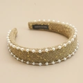 Französisches Vintage-Strickstirnband mit Perlen und Pailletten für einen eleganten Look - Khaki