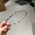 Elegant thin headband with sparkling crystals and rhinestones on a grey silk base wrap - Gray