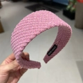 Rosa Tweed-Stirnband mit Goldfäden und handgemachtem Label für französischen Vintage-Look - Rosa