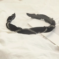 Elegant black velvet twisted headband featuring sparkling rhinestones and black beads decoration - Black