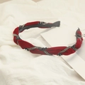 Luxurious red velvet twisted headband with black beads and sparkling rhinestones - Braided Black Bead Style / Burgundy