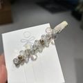 Fermaglio per capelli minimalista in cristallo fatto a mano con tessuto floreale e oro - Bianco Trasparente