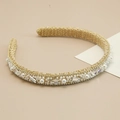 Golden woven baroque headband with white pearls and sparkling crystal embellishments - Narrow Clear Crystal