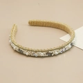 Luxury baroque gold headband with white pearls and heart-shaped crystals - Narrow Gray Crystal