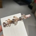 Roze zijden haarclip met champagne kristallen en gefacetteerde kralen variant - Roze