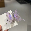 Exquisita pinza de pelo mariposa morada con pedrería brillante y alas de malla en tarjeta - Mariposa de Malla en Capas (Violeta) / Púrpura 2