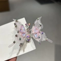 Exquisita pinza de mariposa con alas de malla lavanda y cristales brillantes - Mariposa de Malla en Capas (Rosa) / Rosa 2