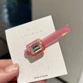 Elegant pink acetate hair clip with large rectangular rhinestone on display card - Pink