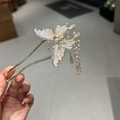 Elegant butterfly U-shaped hair pin with purple wings and long tassel charms - Beige Butterfly (U-Shape)