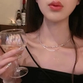 Collar de doble capa en plata con cadena de tenis brillante y eslabón de serpiente elegante - Plata (Cadena Fina de Doble Capa)