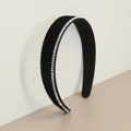 Padded black fabric headband featuring a row of sparkling rhinestones on the side for women - Black
