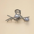 Eleganter silberner Metall Haarklammer mit lila Perlen für Damen Haar-Accessoires - Gunmetal