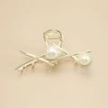 Eleganter goldener Haarklammer-Clip aus Metall mit Perlen für Damen im koreanischen Design - Gold