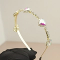 Goldener Haarreif mit fünf irisierenden Herz-Kristallen und feinen Pavé-Diamanten besetzt - Herz Stil A (Gold Irisierend Herz)