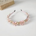 Cerchietto floreale rosa con foglie dorate, perle e cristalli per uno stile raffinato - Rosa