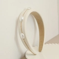 French vintage pearl sponge headband with white satin finish and elegant gold chain detail - Milky White