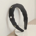 Cerchietto nero intrecciato con perle bianche e farfalle dorate con strass - Nero
