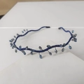 Minimalist slim woven headband in deep blue with translucent crystal beads - Blue