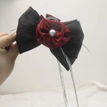 Pinza para el pelo con flor, lazo negro y largos flecos de pedrería brillante de lujo - Negro