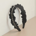 Elegant black corduroy padded headband with sparkling rhinestones and ruffled pleats - Black Fabric