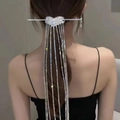 Pasador de pelo de corazón plateado con borlas largas de pedrería de estilo elegante - Horquilla de Pelo con Borla Larga Corazón