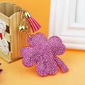 Pink rhinestone four-leaf clover keychain with gold bell and stylish suede tassel - Pink