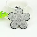 Sparkling crystal flower keychain with black velvet base and rhinestones for bag decoration - Black With White Rhinestone