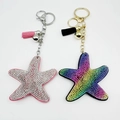 Starfish keychain with sparkling rhinestones and elegant leather tassels for handbags - Customizable Color