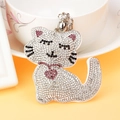Gros plan détaillé d'un porte-clés chat scintillant avec strass roses et cristaux argentés - Blanc