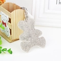 Detail of bear keychain featuring sparkling white rhinestones on silver metal ring - White Base White Rhinestone