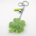 Sparkling green clover keychain with rhinestone velvet and matching fringe tassel - Light Green