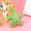 Sparkling green star crystal keychain with gold tassel for luxury handbag charm - Green