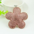 Pink rhinestone plum blossom keychain with tassel and silver ring for handbags - Khaki