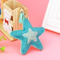 Sparkly star-shaped rhinestone keychain with blue tassels and golden metal ring - Lake Blue