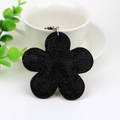Floral velvet keychain with black rhinestones and silver ring for bags or car keys - Black