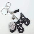 Porte-clés chien Scottish Terrier en strass noirs avec pompon et clochette argentée - Noir