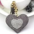 Portachiavi cuore strass grigio con nappa elegante e catena dorata di alta qualità - Grigio