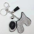 Portachiavi Scottish Terrier con strass bianchi e neri, campanellino e nappina - Nero con Bianco