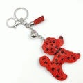 Porte-clés chien teddy en strass rouges avec pompon assorti et attaches argentées - Rouge